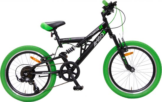 Amigo Fun Ride - Mountainbike 20 inch - Voor jongens en meisjes - Met 7 versnellingen - Zwart/Groen