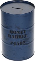 Spaarpot metaal money barrel blauw 15 cm oliedrum