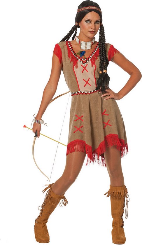 Wilbers & Wilbers - Indiaan Kostuum - Indiaanse Minehaha Kuis Kind - Vrouw - Rood, Bruin - Maat 46 - Carnavalskleding - Verkleedkleding
