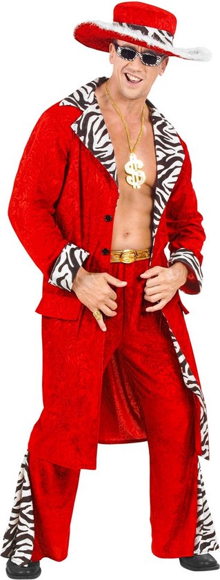 Widmann - Pooier Kostuum - King Of Pimps Fever - Man - Rood - Small - Carnavalskleding - Verkleedkleding