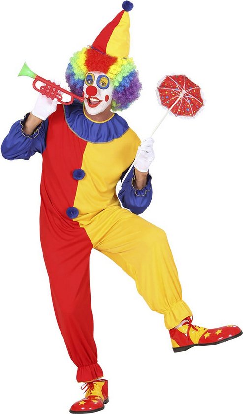 Widmann - Clown & Nar Kostuum - Vrolijke Geel Rode Clown Kostuum Man - rood,geel - Small - Carnavalskleding - Verkleedkleding