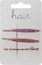 Haarspeld - Haarschuifje 5.0cm Assorti Glitter Epoxy en Strass Steen - Roze/Fuchsia - 3 stuks