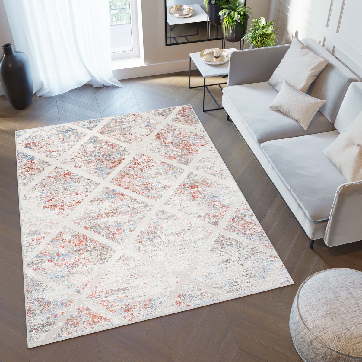Tapiso Valley Vloerkleed Laagpolig Woonkamer Binnen Tapijt Maat- 120x170 Grijs Oranje