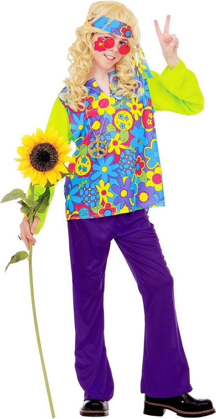 Widmann - Hippie Kostuum - Hippie Jongen Power Of Flower Kostuum - Multicolor - Maat 158 - Carnavalskleding - Verkleedkleding