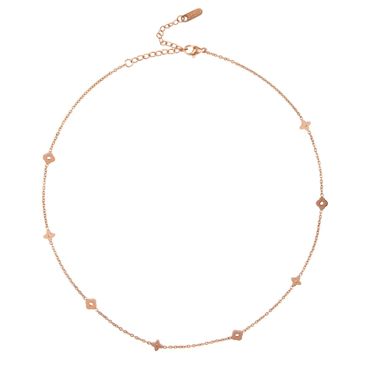 Chic by Lirette - Ketting Staal RVS Rome Klaver - Rosé Goud - 45cm inc. Sieradenzakje