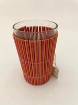 J-Line theelichthouder glas bamboe orange/fuchsia 10.5cm