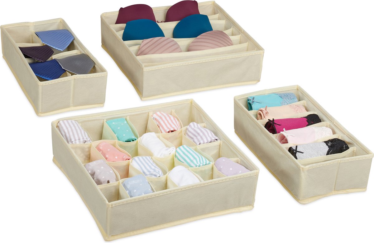 lade organizer bakjes - 4-delig - kledingkast - ladeverdeler - beige