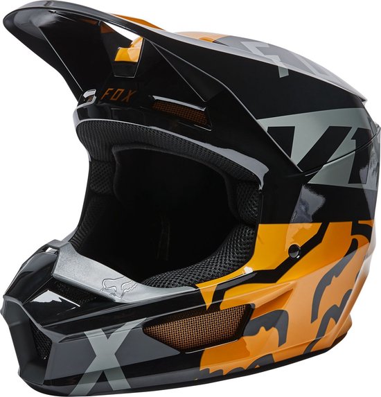 Fox Racing V1 Skew - Motocross Enduro BMX Downhill Helm - Zwart / Goud - XTRA SMALL (53-54cm)