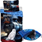 Dekbedovertrek Harry Potter- Hedwig- Hogwarts Express - Eenpersoons - 140 x 200 cm - Katoen, incl. Zweinstein school Ravenclaw Sierkussen