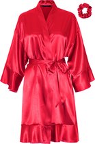 Satijnen kimono ruffle donkerrood – kort model dames kimono – satijnen ochtendjas – satijnen kamerjas – negligé – onesize (36-42) – 100% satijn polyester – Satin Luxury – trendy ki