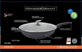 Poêle wok SteinMeijerGermany 35 cm - wok XXL - avec couvercle en verre - revêtement en marbre Zwart - poêle à vok 35 cm - la plus grande poêle à wok avec poignée à induction