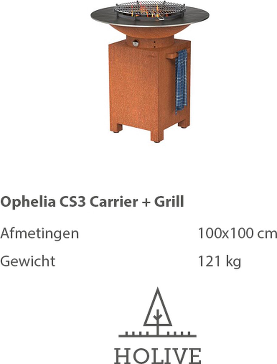 Barbecue Cortenstaal bakplaat grill Ophelia CS3 Carrier + Grill vierkant HOLIVE