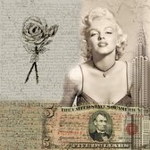 Dibond - Filmsterren / Retro - Marylin Monroe / Collage in wit / beige / taupe / creme /zwart - 100 x 100 cm.