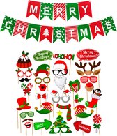 MagieQ Kerst Photobooth Prop Set Merry Christmas  - Kerstmis Decoratie - Foto Props -  Accesoires - Versiering - - Papier