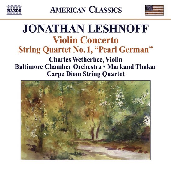 CDhoes met aquarel van een bos, 'Jonathan Leshnoff Violin Concerto'.