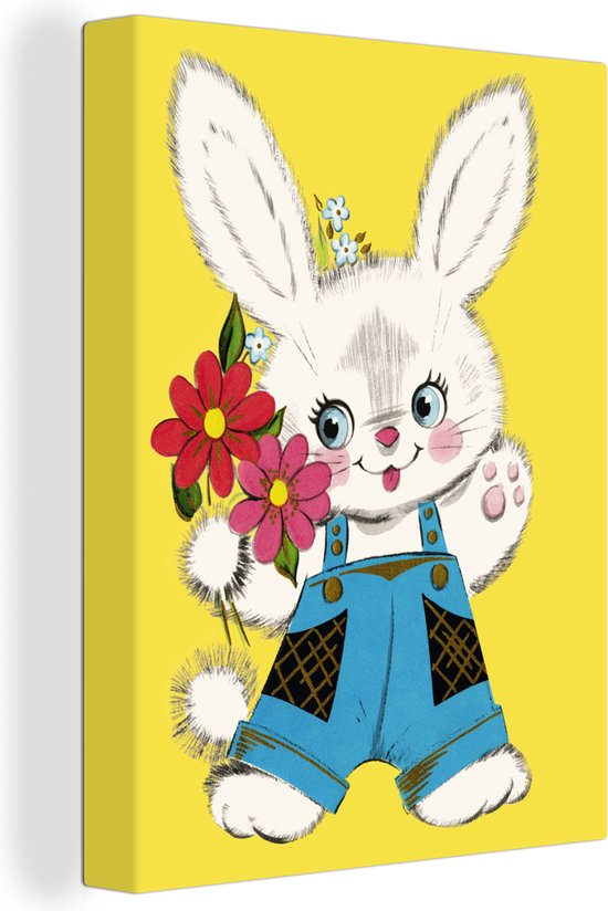 Toile à Broder TS Designs - Modèle Dame Lapin - Motif Peint Main Multicolore - Idéal Décoration Pâques