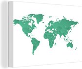 Canvas Schilderij Landkaart - Groen - Wereld - 90x60 cm - Wanddecoratie