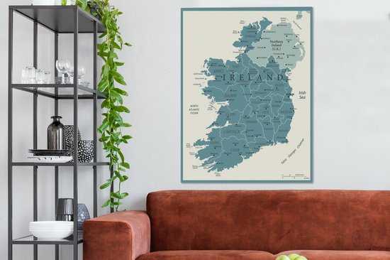 Tableau sur toile Carte bleue de l'Irlande - 90x120 cm - Décoration murale
