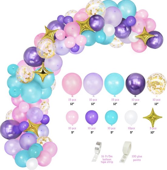 Ballonnenset 107Pcs -Mermaid -prinses -Eenhoorn - zeermeermin - unicorn - Ballon Boog - Kinderen Meisje -Regenboog- Eenhoorn Thema -Verjaardagsfeestje - Decoratie -Lucht Latex Ballon