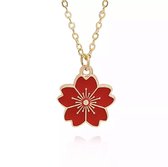 Akyol - Bloem Ketting - rood - bloemetjes ketting - lente ketting - voorjaar - Valentijn cadeau - collier - ketting - ketting met een hanger - accessoires - sieraden - bloesem - bl