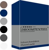 Droomtextiel Hoeslaken Velours Navy blauw ( Tweepersoons 160x200/220 cm ) 220 g/m2 Excellente Kwaliteit - Fluweel Zacht - 35 cm Hoekhoogte - Rondom Elastiek -