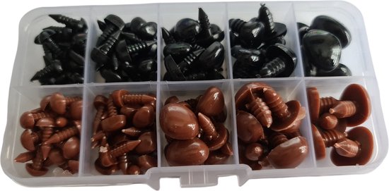 Veiligheidsneusjes - Beren Neusjes - Knuffel Neusjes - Met Sluitringen - 5 maten 125st - Zwart/Bruin