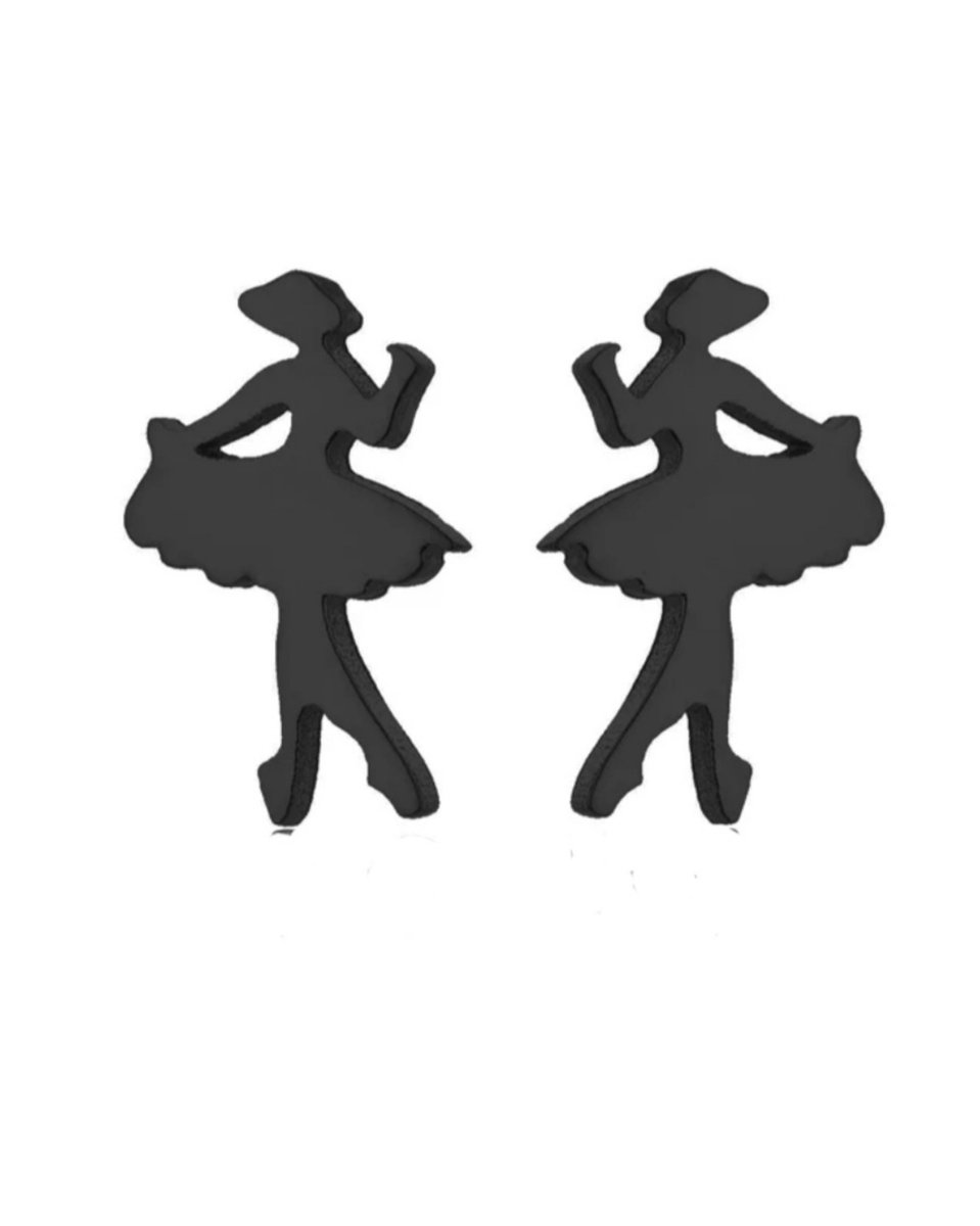 SALE - UITVERKOOP - AANBIEDING - Kinderoorbellen – Staal – Zwart – Ballerina - Cadeau voor kind