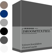 Droomtextiel Flanel Velvet Velours Hoeslaken Antraciet Lits-Jumeaux 160x200 cm - Hoogwaardige Kwaliteit - Fluweel Zacht