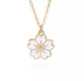 Akyol - bloemetjes ketting - wit met goud - voorjaarsketting - lente - Valentijn cadeau - Bloem Ketting - wit - collier - ketting - ketting met een hanger - accessoires - sieraden - bloesem -