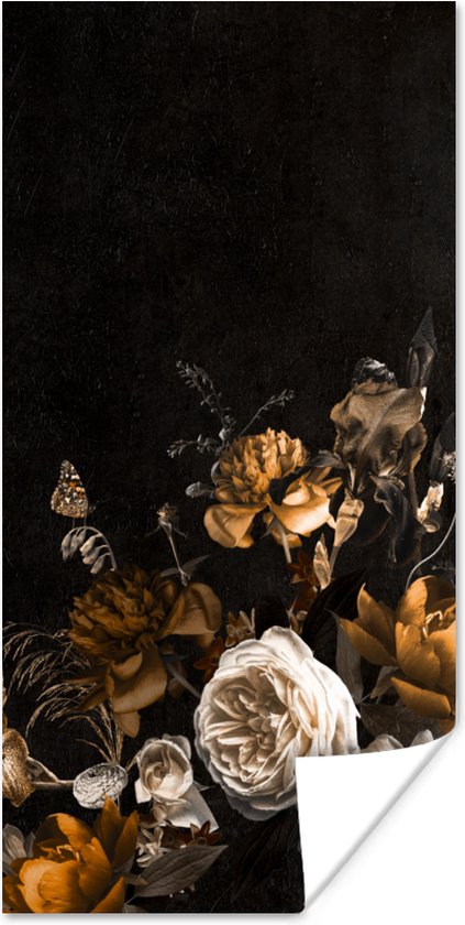 Poster Bloem - Gold - Patronen - 80x160 cm