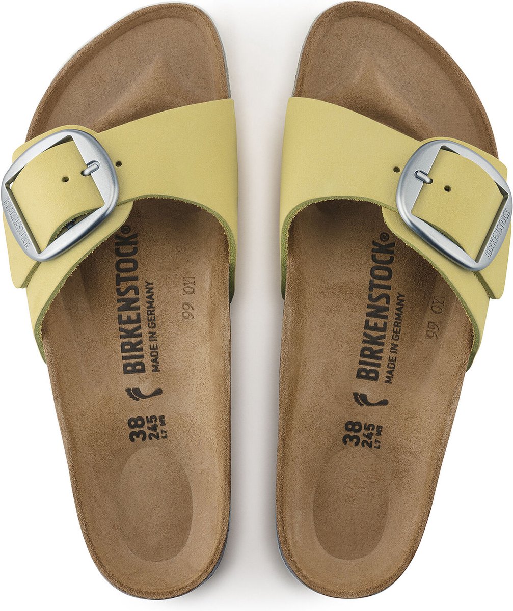 Birkenstock – Madrid Dames Slippers Popcorn Nubuck Big Buckle Narrow-fit Geel