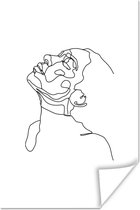 Femme illustration art Line regardant sur un papier d'affiche de fond blanc 40x60 cm - impression photo sur l' affiche (décoration murale salon / chambre à coucher)