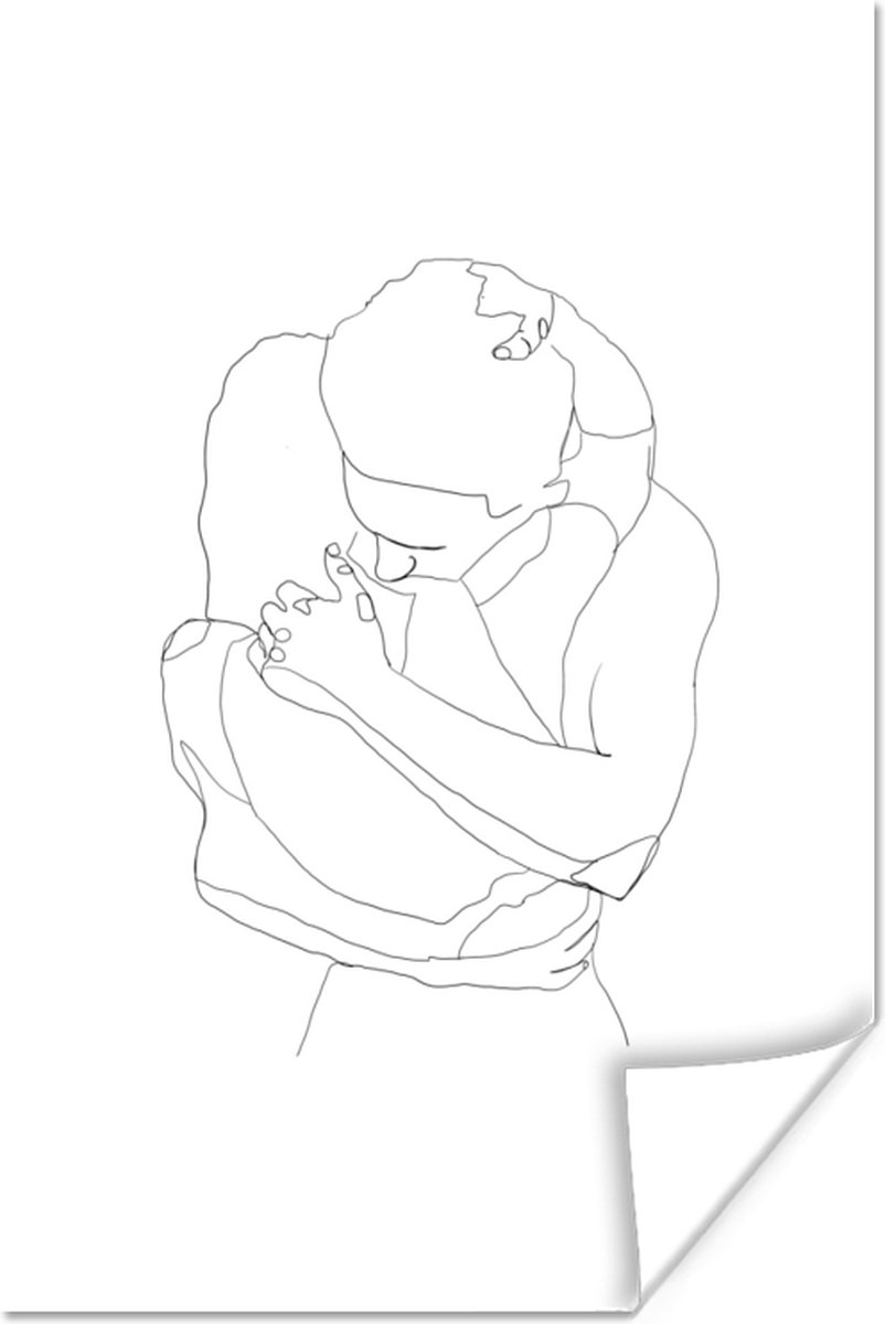 Poster Line au trait dessin couple enlac 20x30 cm bol