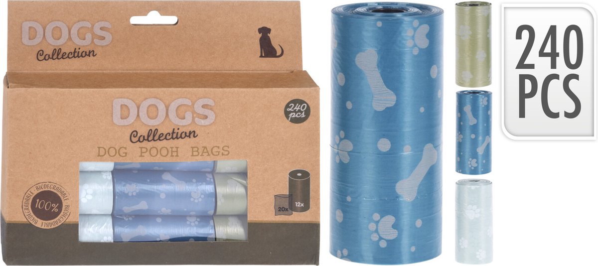 Dogs collection | Ecologisch afbreekbare poepzakjes | 12 rolletjes - 240 stuks | Beter voor het milieu | Hondenpoep zakjes