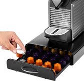 KitchenHouse Capsule Houder met Lade - Geschikt voor Nespresso - Espresso Koffie Pad en Cups Houder - 50 Capsules - RVS - Zwart