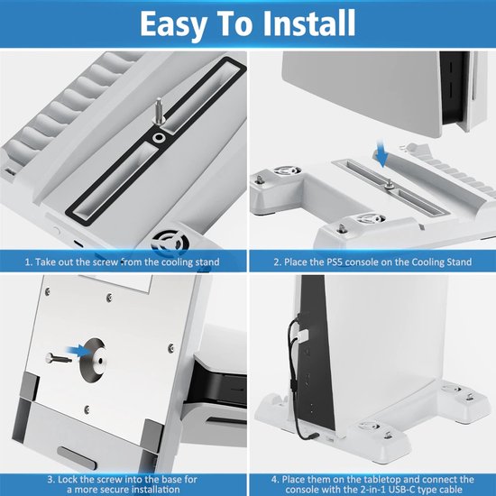 DrPhone DPS3 - Station de charge pour PS5 DISK / Version numérique - Fonction de refroidissement - Dongle contrôleur + Système de stockage de jeu - Wit