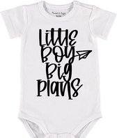 Baby Rompertje met tekst 'Little boy, big plans' |Korte mouw l | wit zwart | maat 50/56 | cadeau | Kraamcadeau | Kraamkado