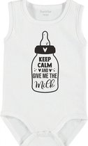 Baby Rompertje met tekst 'Keep calm and give me milk' | mouwloos l | wit zwart | maat 50/56 | cadeau | Kraamcadeau | Kraamkado