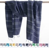 ANATURES Strandlaken PLAYA 95 x 185 cm - Soft Cotton Hamamdoek XXL – Fairtrade Sauna Badlaken - Biologische Katoen - Navy Blauw