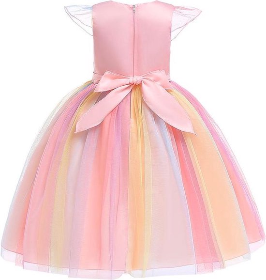 Joya® Robe d'habillage licorne rose | Déguisement Unicorn | Robe de princesse Dress Up Dress + Bandeau | Taille 104-110 (110)