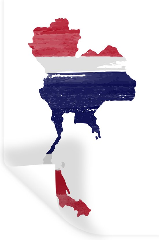 Muurstickers - Sticker Folie - Landkaart met vlag Thailand - 60x90 cm - Plakfolie - Muurstickers Kinderkamer - Zelfklevend Behang - Zelfklevend behangpapier - Stickerfolie
