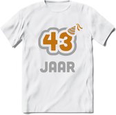 43 Jaar Feest T-Shirt | Goud - Zilver | Grappig Verjaardag Cadeau Shirt | Dames - Heren - Unisex | Tshirt Kleding Kado | - Wit - XXL