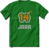 14 Jaar Feest T-Shirt | Goud - Zilver | Grappig Verjaardag Cadeau Shirt | Dames - Heren - Unisex | Tshirt Kleding Kado | - Donker Groen - S