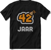 42 Jaar Feest T-Shirt | Goud - Zilver | Grappig Verjaardag Cadeau Shirt | Dames - Heren - Unisex | Tshirt Kleding Kado | - Zwart - S