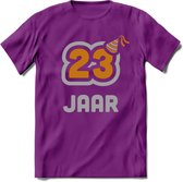 23 Jaar Feest T-Shirt | Goud - Zilver | Grappig Verjaardag Cadeau Shirt | Dames - Heren - Unisex | Tshirt Kleding Kado | - Paars - M