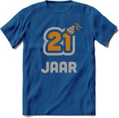 21 Jaar Feest T-Shirt | Goud - Zilver | Grappig Verjaardag Cadeau Shirt | Dames - Heren - Unisex | Tshirt Kleding Kado | - Donker Blauw - M
