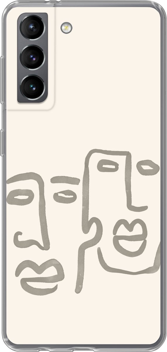Telefoonhoesje Geschikt voor Samsung Galaxy S21 hoesje - Gezicht - Abstract - Line art - Siliconen Telefoonhoesje Telefoonhoesje