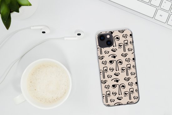 Telefoonhoesje Geschikt voor iPhone 13 mini hoesje - Patronen - Lippen - Line art - Siliconen Telefoonhoesje Telefoonhoesje