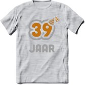 39 Jaar Feest T-Shirt | Goud - Zilver | Grappig Verjaardag Cadeau Shirt | Dames - Heren - Unisex | Tshirt Kleding Kado | - Licht Grijs - Gemaleerd - 3XL