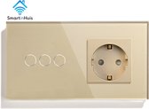 SmartinHuis - Serieschakelaar (geschikt voor 3 lampen) met stopcontact - Goud